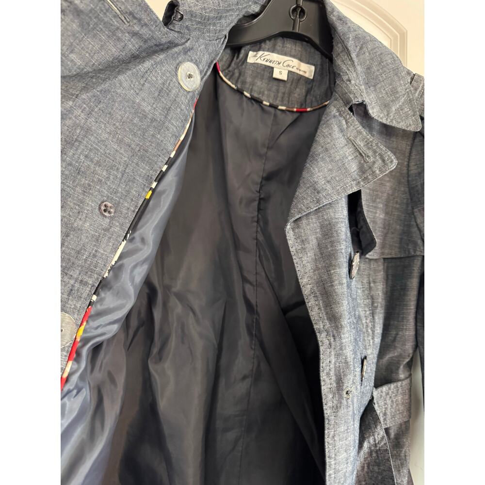 KENNETH COLE NEW YORK Double Breasted Chambray Trench Coat Size S - Picture 9 of 9